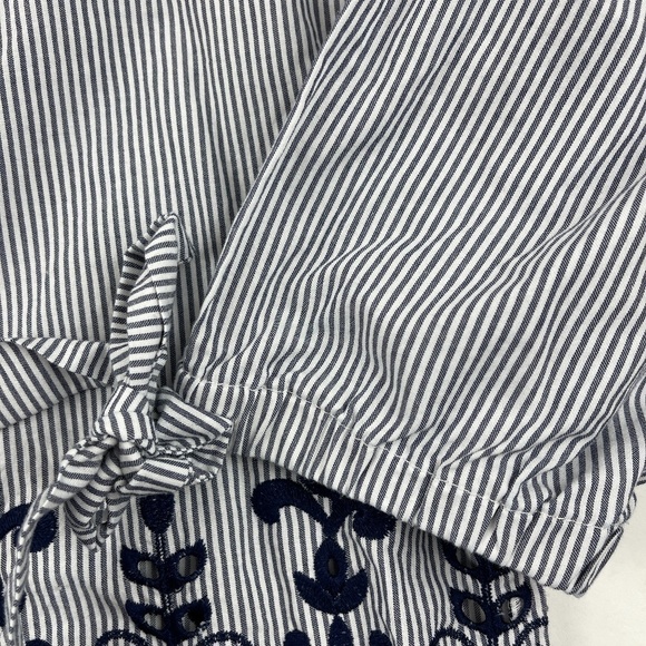 Time and Try Blouse Womens Large Blue White Striped Embroidered 3/4 Sleeve - Picture 4 of 8